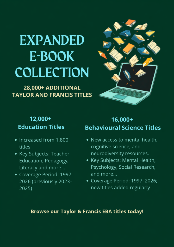 Expanded e-book collection from Taylor & Francis. 